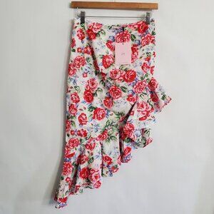 Hello Molly Womens White Floral Ruffled Asymmetric Skirt Size 6 Cottage Core NWT